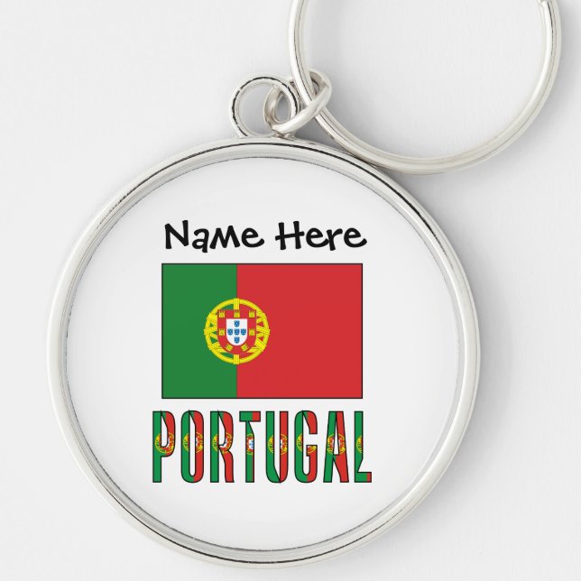Portugal and Portuguese Flag with Your Name Keychain (Front)