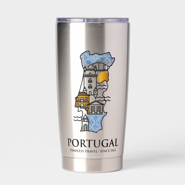 Portugal Azulejo Map Stainless Steel Travel Tumble Insulated Tumbler (Back)