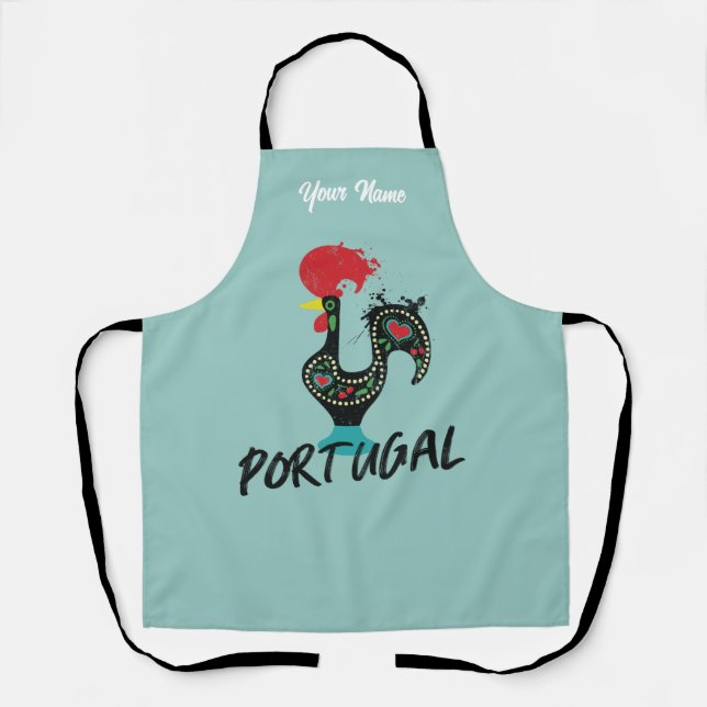 Portugal Barcelos rooster symbol, sage blue Apron (Front)