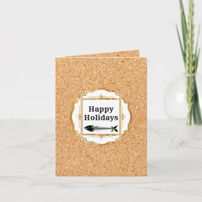Portugal Cork sardine Christmas fish holly Holiday Invitation (Front)
