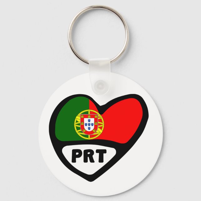 Portugal Country Code Flag Heart Keyring, PRT Keychain (Front)