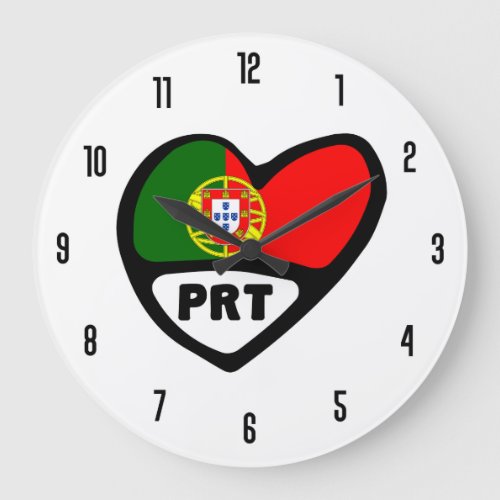 Portugal Country Code PRT Flag Heart Large Clock
