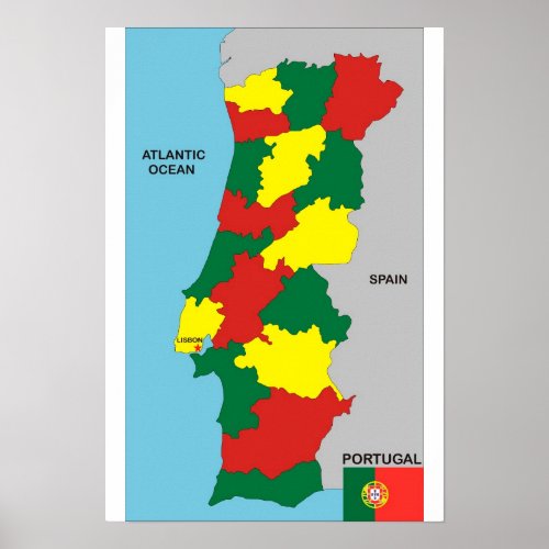 portugal country political map flag poster