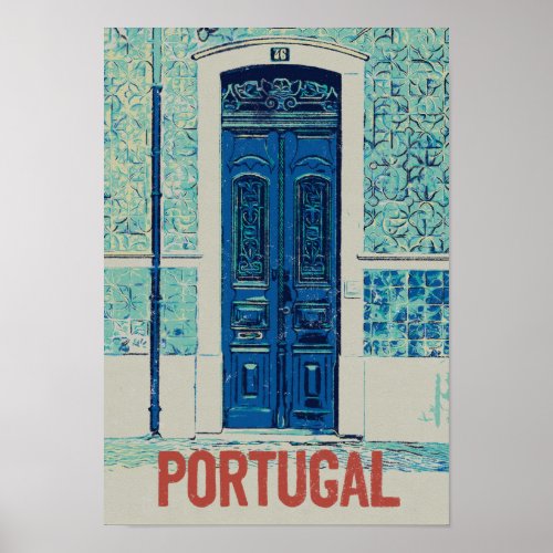 Portugal door and tiles illustration Portugal Poster