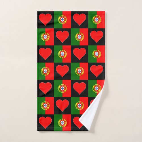 Portugal Flag and Heart Pattern Portuguese Pride Hand Towel