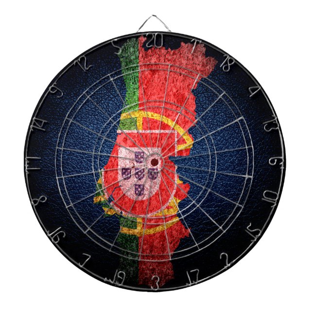 Portugal Flag and Map Dartboard With Darts (Front)