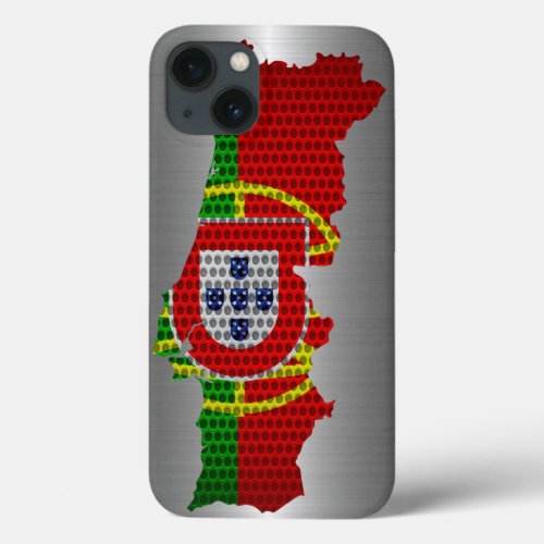 Portugal Flag and Map Steel Metal Hole iPhone 13 Case