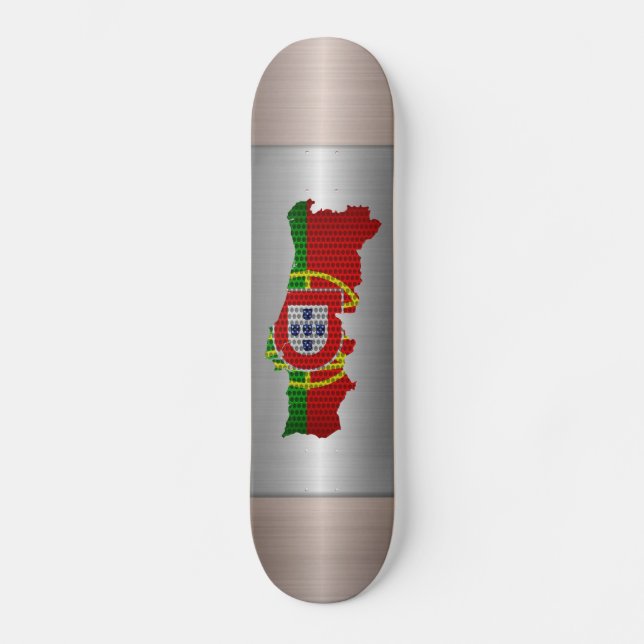 Portugal Flag and Map Steel Metal Hole Skateboard Deck (Front)