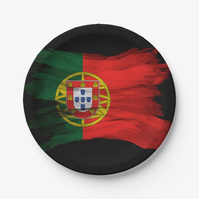 Portugal flag brush stroke, national flag paper plates (Front)