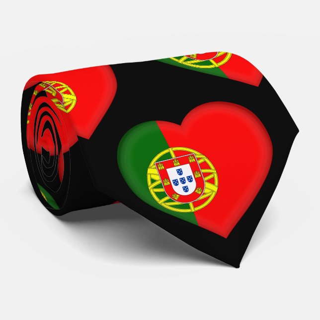 Portugal Flag Colors Heart Pattern Neck Tie (Rolled)