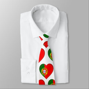 Portugal Flag Colors Heart Pattern Neck Tie