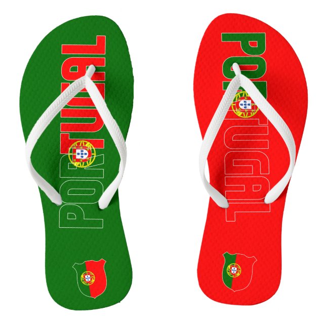 Portugal Flag Escutcheon Inscription Red Green Flip Flops (Footbed)