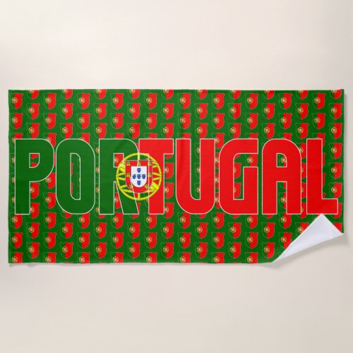 Portugal Flag Escutcheon Tiled Red Green Patriotic Beach Towel