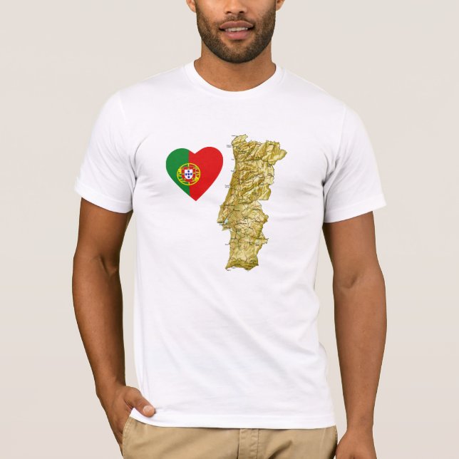 Portugal Flag Heart and Map T-Shirt (Front)