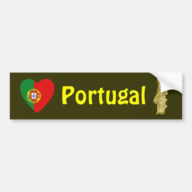 Portugal Flag Heart + Map Bumper Sticker (Front)