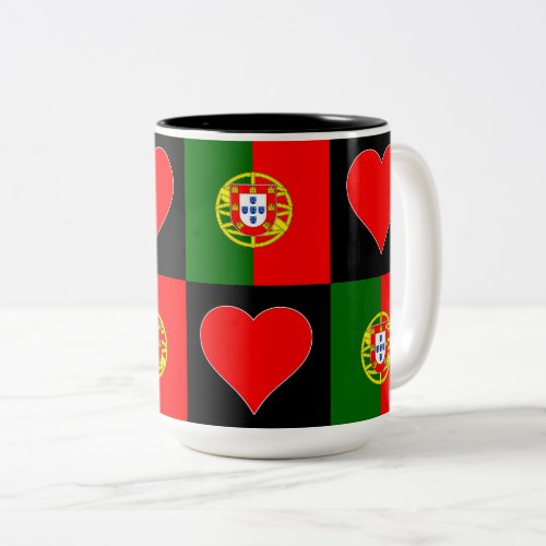 Portugal Flag Heart Pattern Patriotic Portuguese Two_Tone Coffee Mug