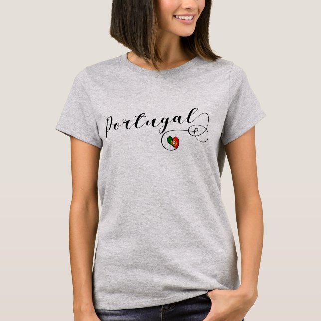 Portugal Flag Heart, Portuguese T-Shirt (Front)