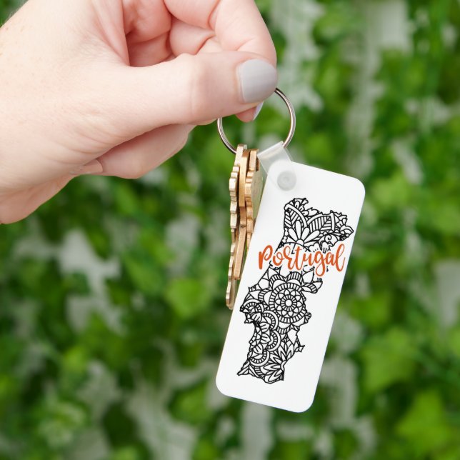 Portugal Floral Mandala Silhouette Keychain (Hand)