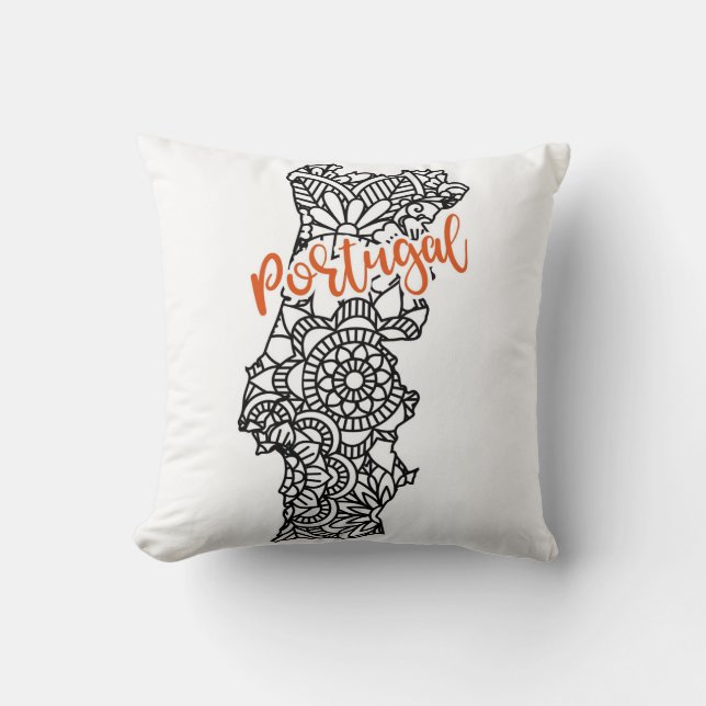 Portugal Floral Mandala Silhouette Throw Pillow (Front)