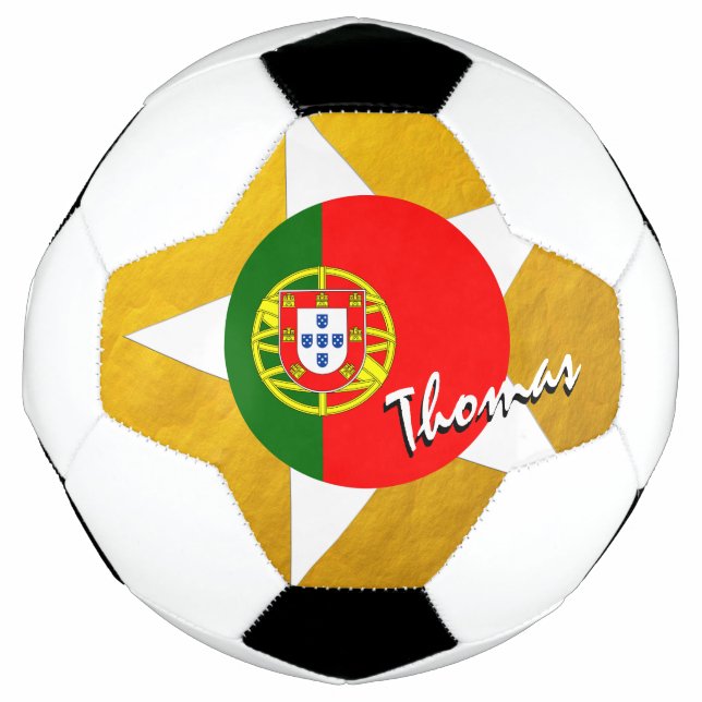 Portugal Football & Gold Portuguese Flag Soccer Ball (Front)
