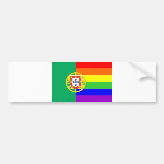 portugal gay proud rainbow flag homosexual bumper sticker (Front)