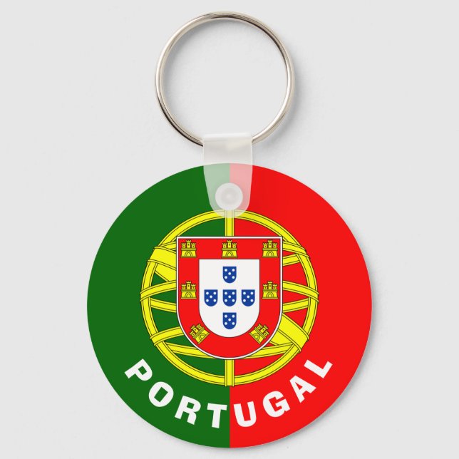 Portugal Inscription Flag Coat of Arms Green Red Keychain (Front)