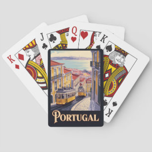 Portugal Lisbon Skyline Illustration Travel Art Poker Cards