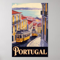 Portugal Lisbon Skyline Illustration Travel Art