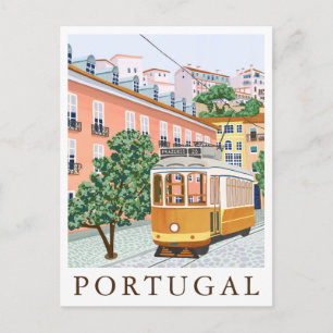 Portugal Lisbon Tram Europe Travel Illustration Postcard