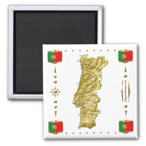 Portugal Map  Flags Magnet