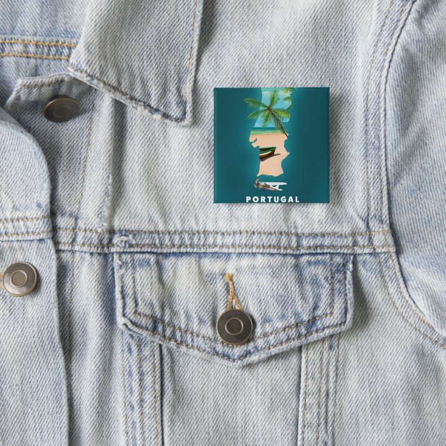 Portugal Map travel poster print. Button (In Situ)