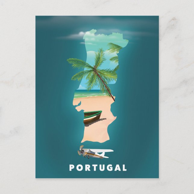 Portugal Map travel poster print. Postcard (Front)