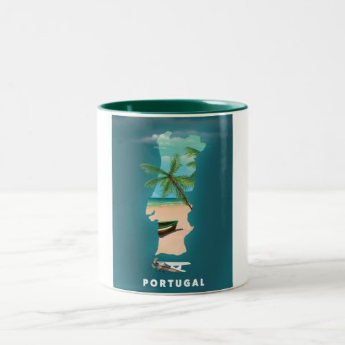 Portugal Map travel poster print Two_Tone Coffee Mug