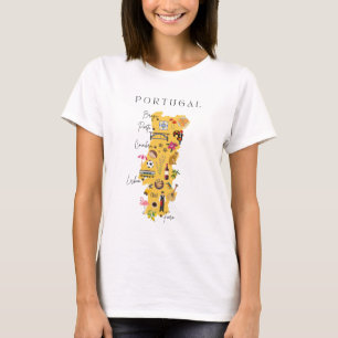 Portugal map with main cities and various symbols T-Shirt