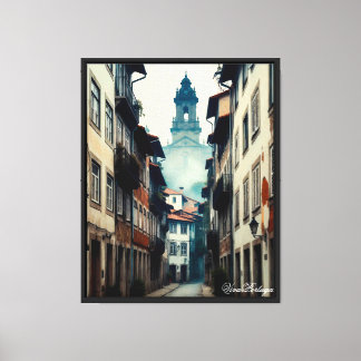 Portugal Old Town Street Artwork – Rustic Portugue Canvas Print