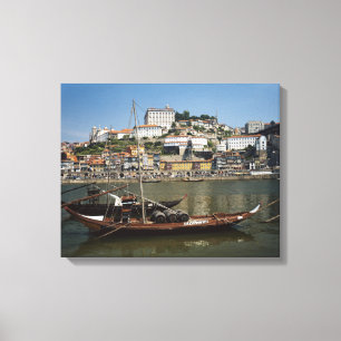 Portugal, Porto, Boat With Wine Barrels Canvas Print