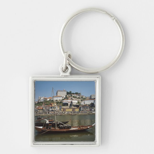 Portugal, Porto, Boat With Wine Barrels Keychain (Front)