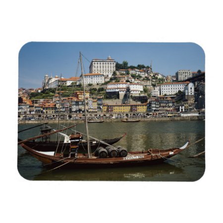 Portugal, Porto, Boat With Wine Barrels Magnet