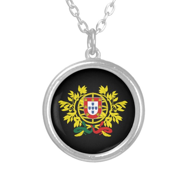 Portugal & Portuguese Coat of Arms, Flag / fashion Silver Plated Necklace (Front)
