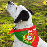 Portugal Portuguese Flag Custom Name Pet Bandana<br><div class="desc">You beloved dog can wear your family's national pride! This grunge style Portuguese flag pet bandana is easy to personalize with your dog's name! With vertical bands of green and red with the Portugal Coat of Arms, your furry companion will certainly stand out in style. There are other flag dog...</div>