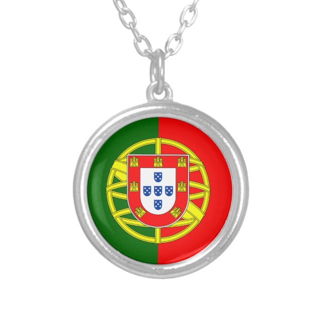 Portugal & Portuguese flag fashion, holiday /sport Silver Plated Necklace (Front)