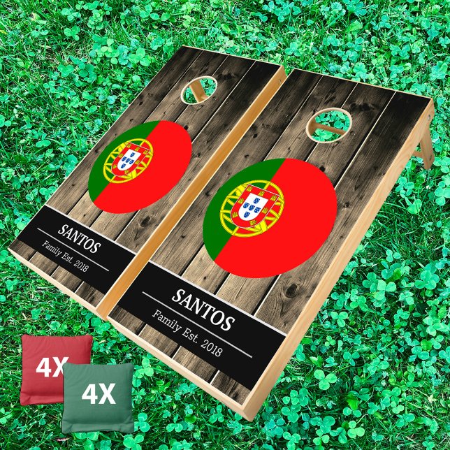 Portugal & Portuguese Flag Rustic Wood /Family fun Cornhole Set (Creator Uploaded)
