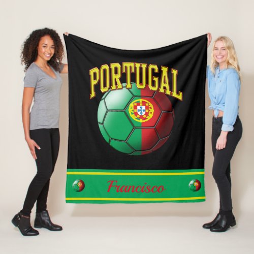 Portugal Portuguese Flag Soccer Ball  Name Fleece Blanket
