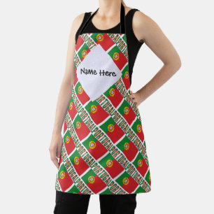 Portugal Portuguese Flag Tiled Black Personalized Apron