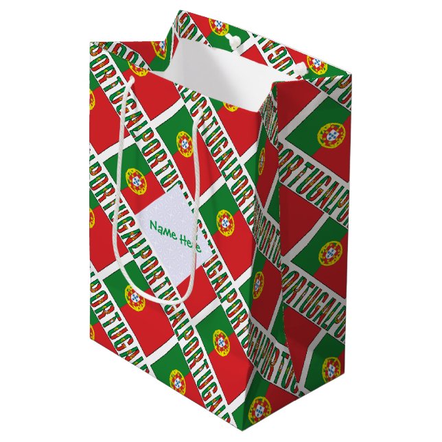 Portugal Portuguese Flag Tiled Green Personalized Medium Gift Bag (Front Angled)