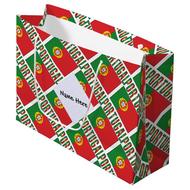 Portugal Portuguese Flag Tiled Personalized  Large Gift Bag (Front Angled)