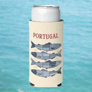 Portugal Sardines Patchwork Look Coastal Algarve Seltzer Can Cooler
