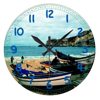 Portugal Seaside IV - Colorful Boats on the Beach Wallclocks