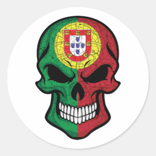 Portugal Smiling Skull Flag Classic Round Sticker