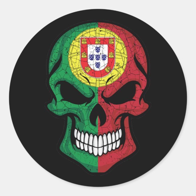 Portugal Smiling Skull Flag Classic Round Sticker (Front)